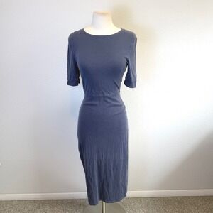 Groceries Apparel Blue Organic Cotton Blend Ribbed Dress Womens Small Tie Back